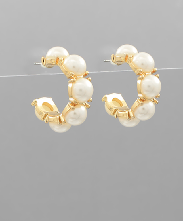 Paved Round Pearl Hoops