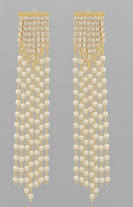 Pave & Round Pearl Chain Earrings