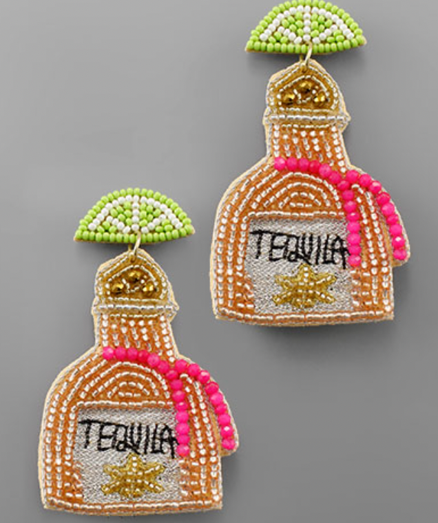 Tequila Bottle & Lime Earrings