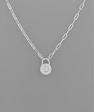 Load image into Gallery viewer, Silver Padlock Initial Necklace