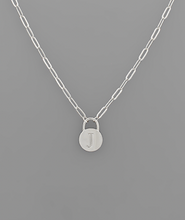 Load image into Gallery viewer, Silver Padlock Initial Necklace