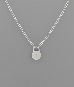 Silver Padlock Initial Necklace