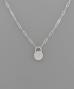 Silver Padlock Initial Necklace